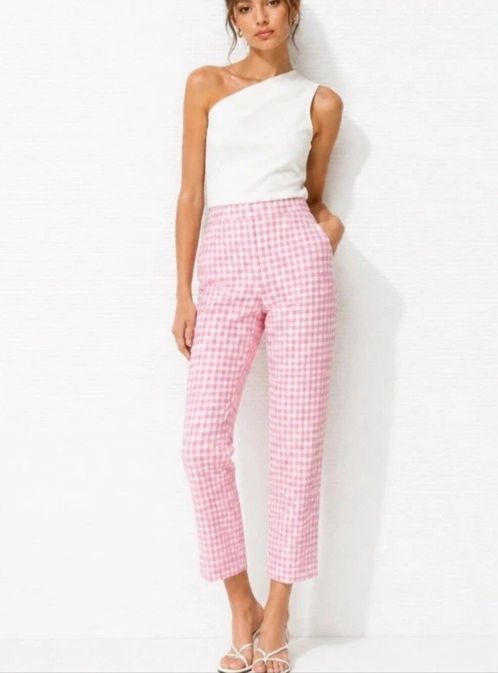 NWT! ADORABLE J. Crew Pink Gingham 100% Linen Pants, Size 8p